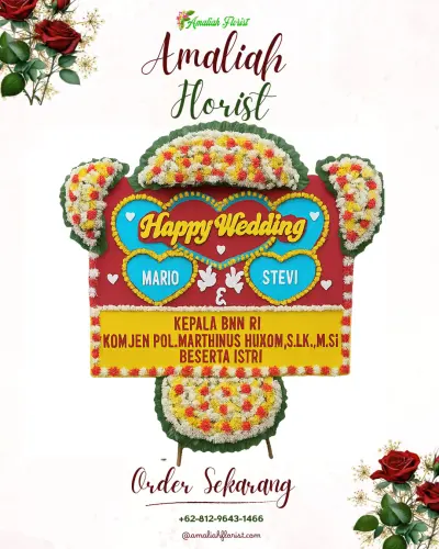 Karangan Papan Bunga Pernikahan di Suka Maju